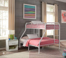 TWIN / FULL WHITE TUBULAR METAL BUNKBED - S494